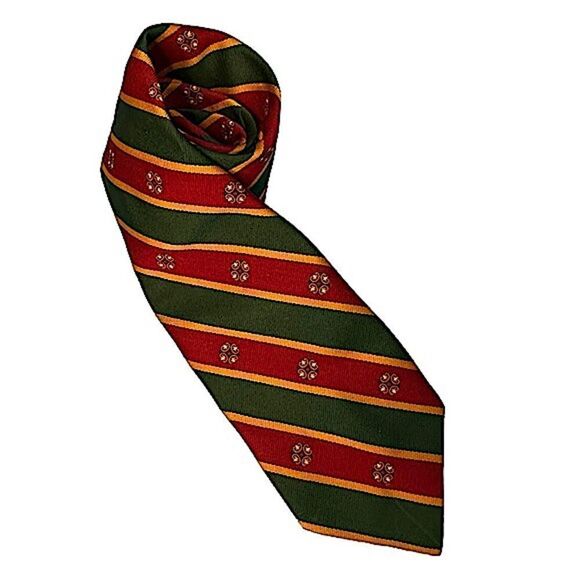 Vintage 60s Ben Pulitzer creations striped red green and gold wide neck tie - Picture 1 of 6